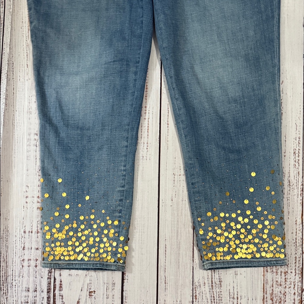 Chico's So Slimming Girlfriend Slim Leg Ankle Jeans with Gold Sequin 1X - Picture 5 of 14
